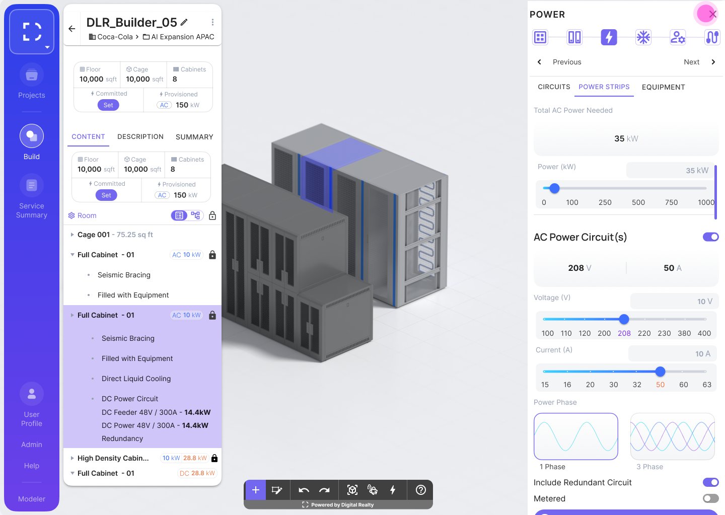 Power configuration panel — DLR Builder