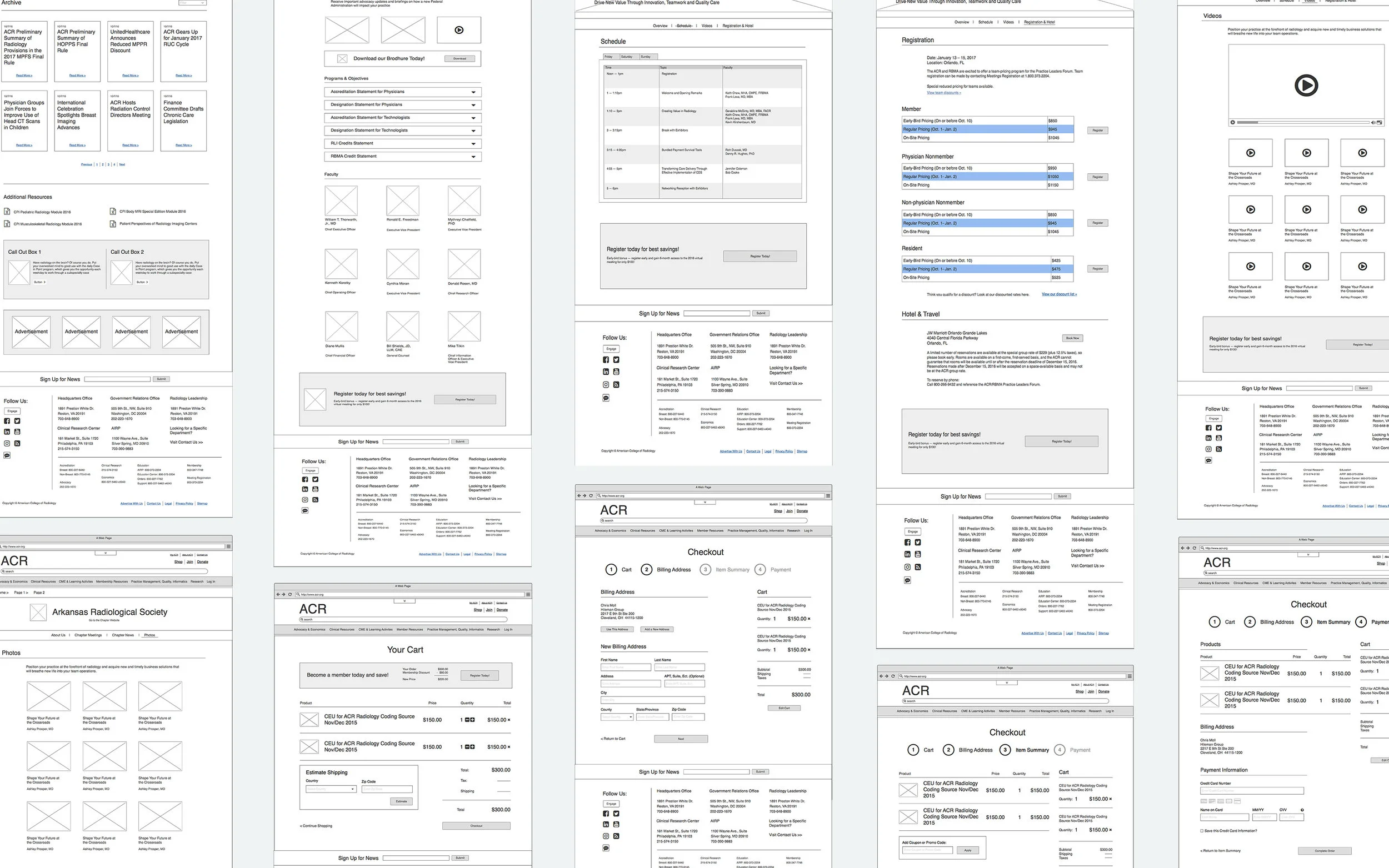 ACR wireframes — page layout exploration