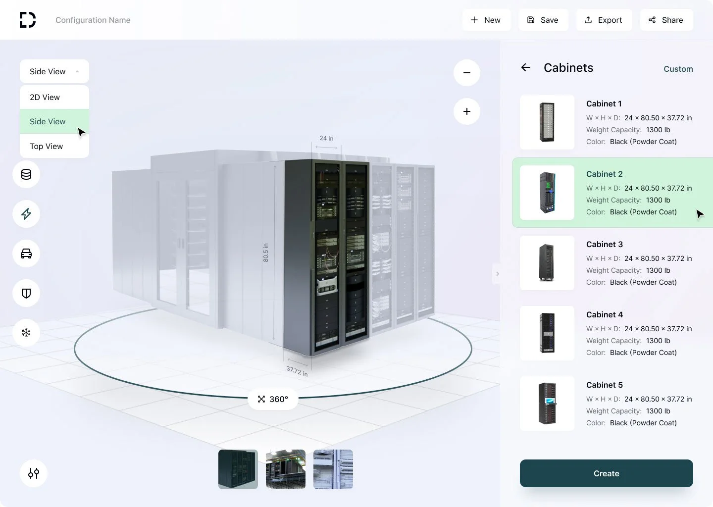 Wireframe — Cabinet configuration view