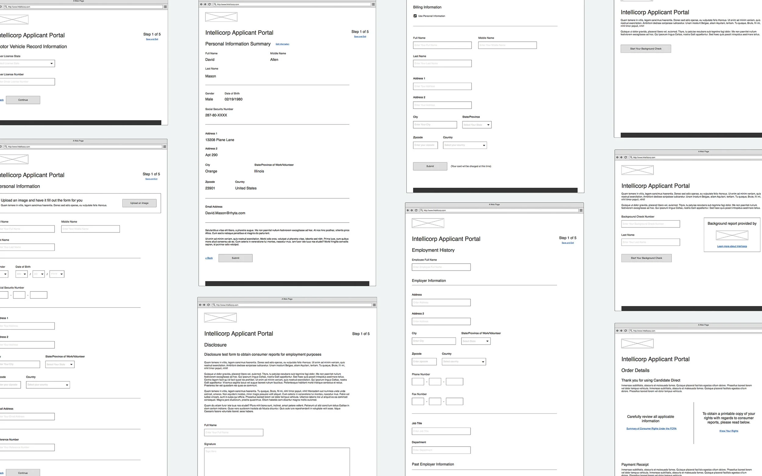 Intellicorp — desktop portal wireframes