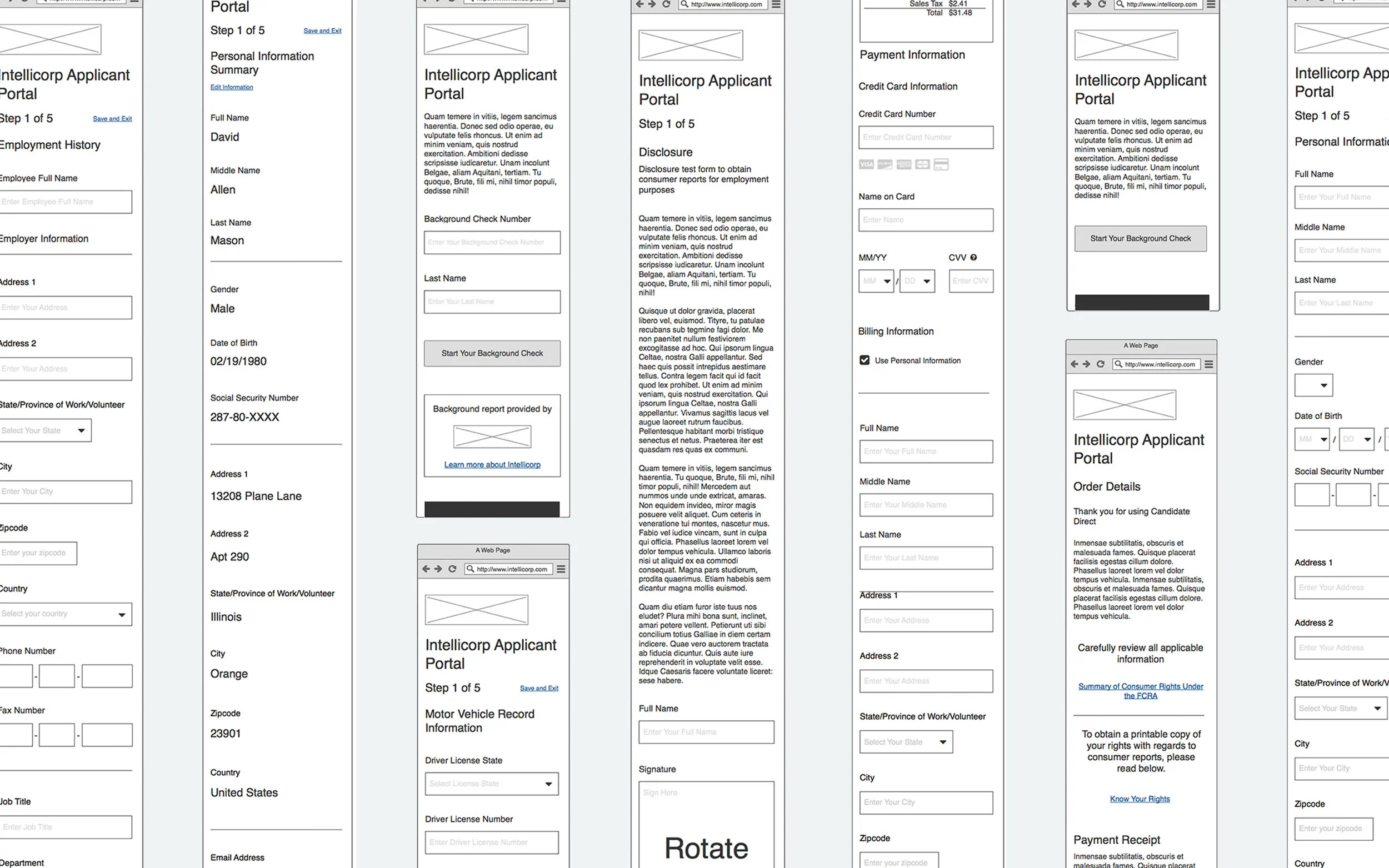 Intellicorp Applicant Portal — early wireframe explorations